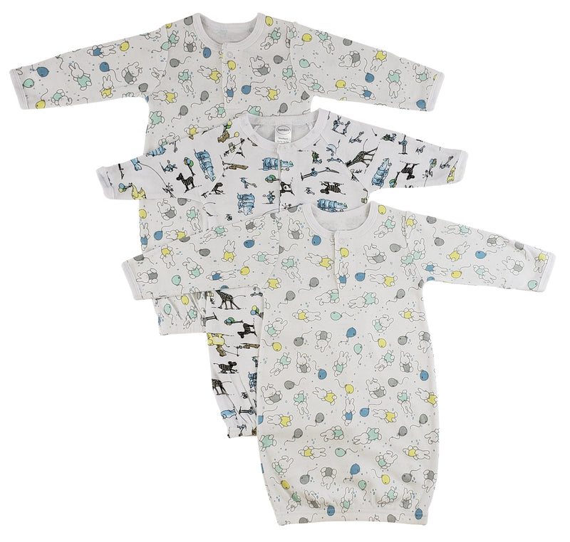 Bambini Girls Print Infant Gowns - 3 Pack White