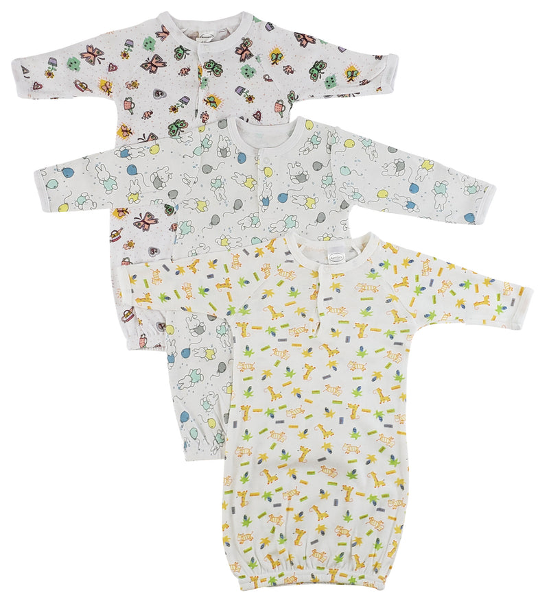 Bambini Girls Print Infant Gowns - 3 Pack White