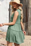 Frill Notched Sleeveless Mini Dress