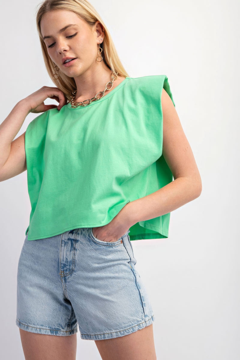 Sleeveless Crop Top With Shoulder Pads