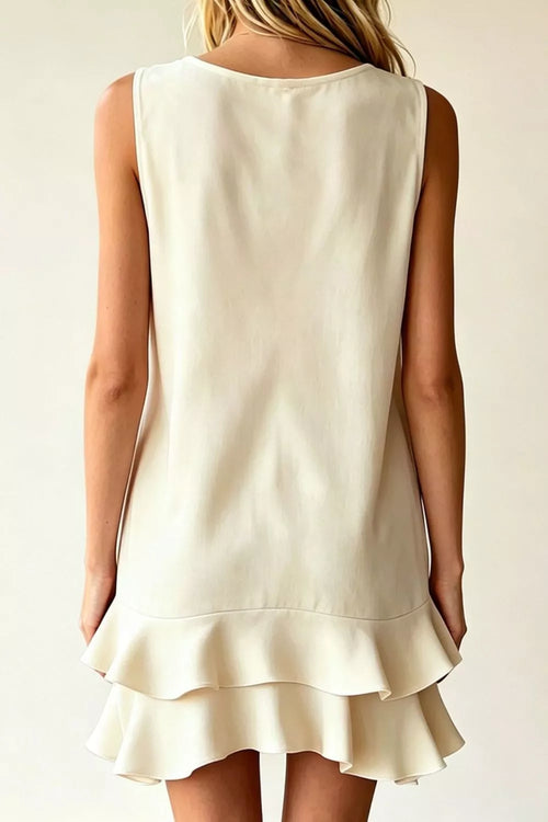 elegant sleeveless ruffle hem mini dress Black Square Neck Sleeveless Ruffle Hem Mini Dress