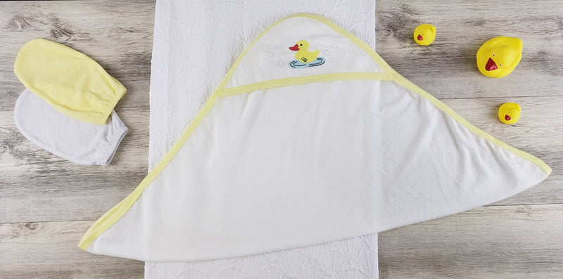 Bambini Hooded Towel and Bath Mittens