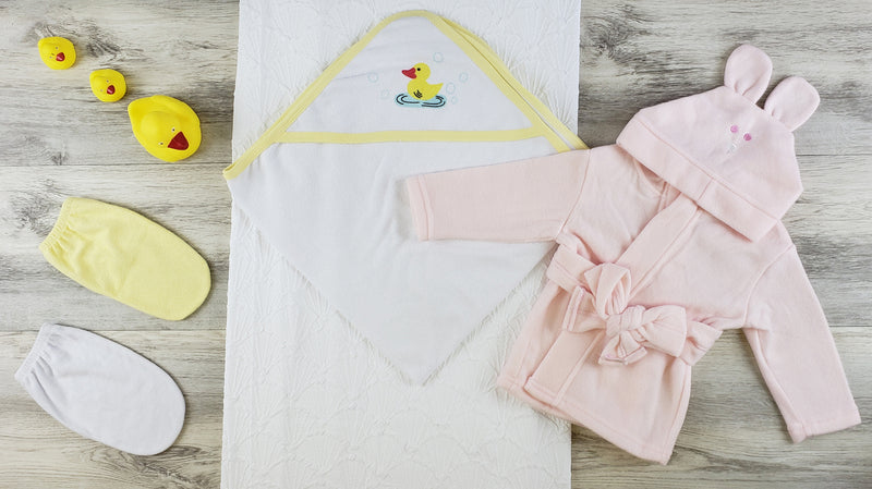 Bambini Hooded Towel, Bath Mittens and Robe