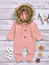 Infant Toddler Unisex Faux Fur Collar Hooded Jumpsuit
