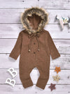 Infant Toddler Unisex Faux Fur Collar Hooded Jumpsuit