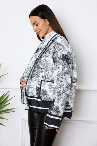 Printed Long Sleeve Winter Coat with Pockets