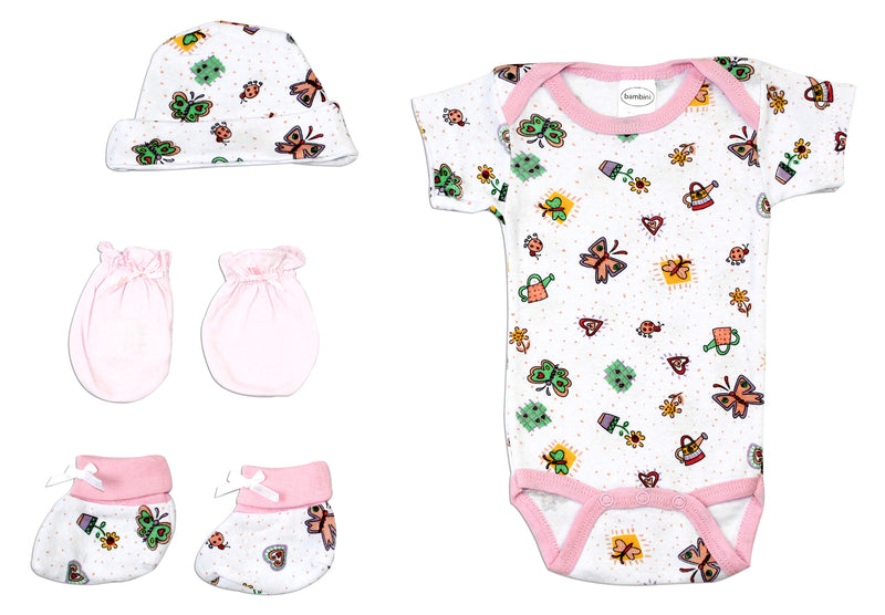 Bambini Newborn Baby Girls 4 Pc Layette Baby Shower Gift Set