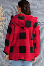 Double Take Full Size Plaid Long Sleeve Hooded Coat