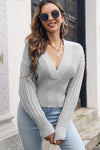 V-Neck Long Sleeve Cropped Sweater