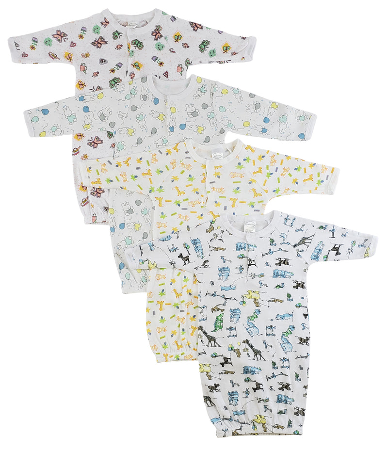 Bambini Girls Print Infant Gowns - 4 Pack White