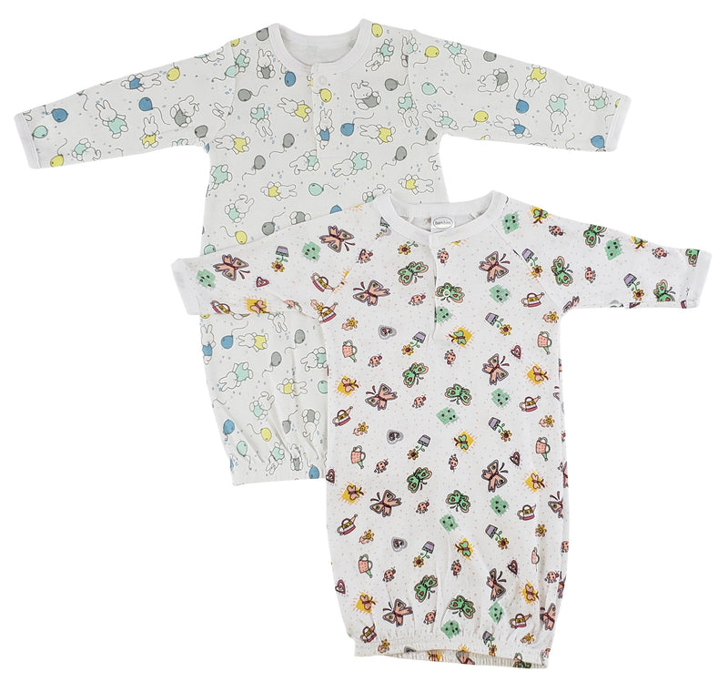 Bambini Girls Print Infant Gowns - 2 Pack White
