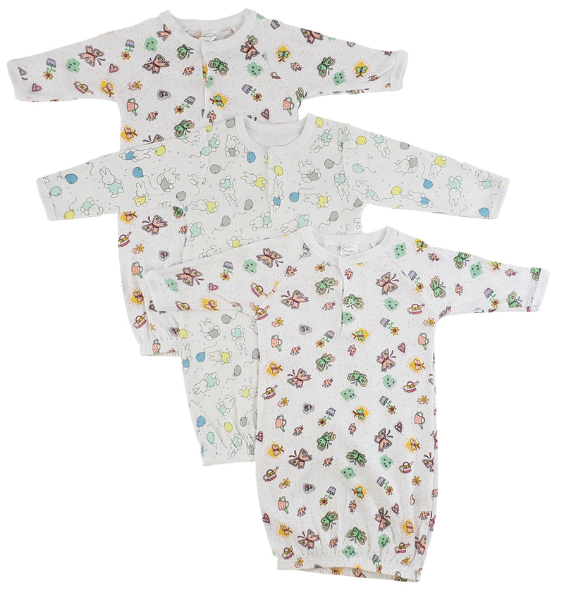 Bambini Girls Print Infant Gowns - 3 Pack White (2)