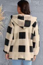 Double Take Full Size Plaid Long Sleeve Hooded Coat