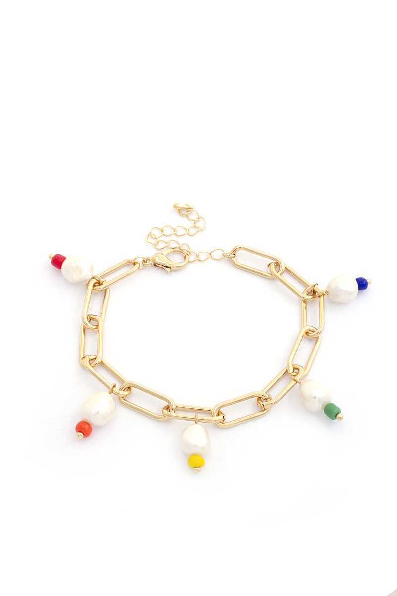 Sodajo Pearl Colorful Bead Oval Link Bracelet