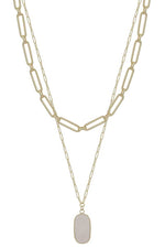 2 Layered Metal Chain Stone Pendant Necklace