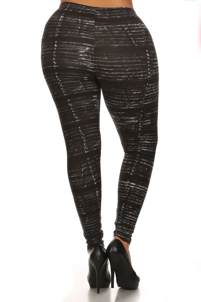 Plus Size Tie Dye Print, Full Length Leggings In A Fitted Style With A Banded High Waist.