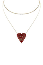 Rhinestone Heart Choker And Necklace Set