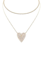 Rhinestone Heart Choker And Necklace Set