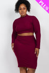 Plus Size Ribbed Mock Neck Crop Top & Midi Skirt Set