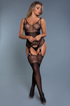 1 Pc Multiple Strapped Top Attached Garters And Mid-high Stockings With Floral Design