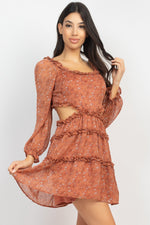 Ruffled Cutout Ditsy Floral Dress