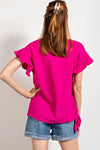 V Neckline Wing Sleeves Woven Top