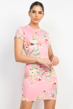 Short Sleeve Floral Bodycon Dress