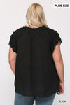 Triple Ruffle Sleeve V-neck Top With Front Tie