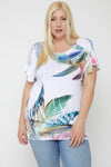 Flutter Sleeve Top Featuring A Multicolored Feather