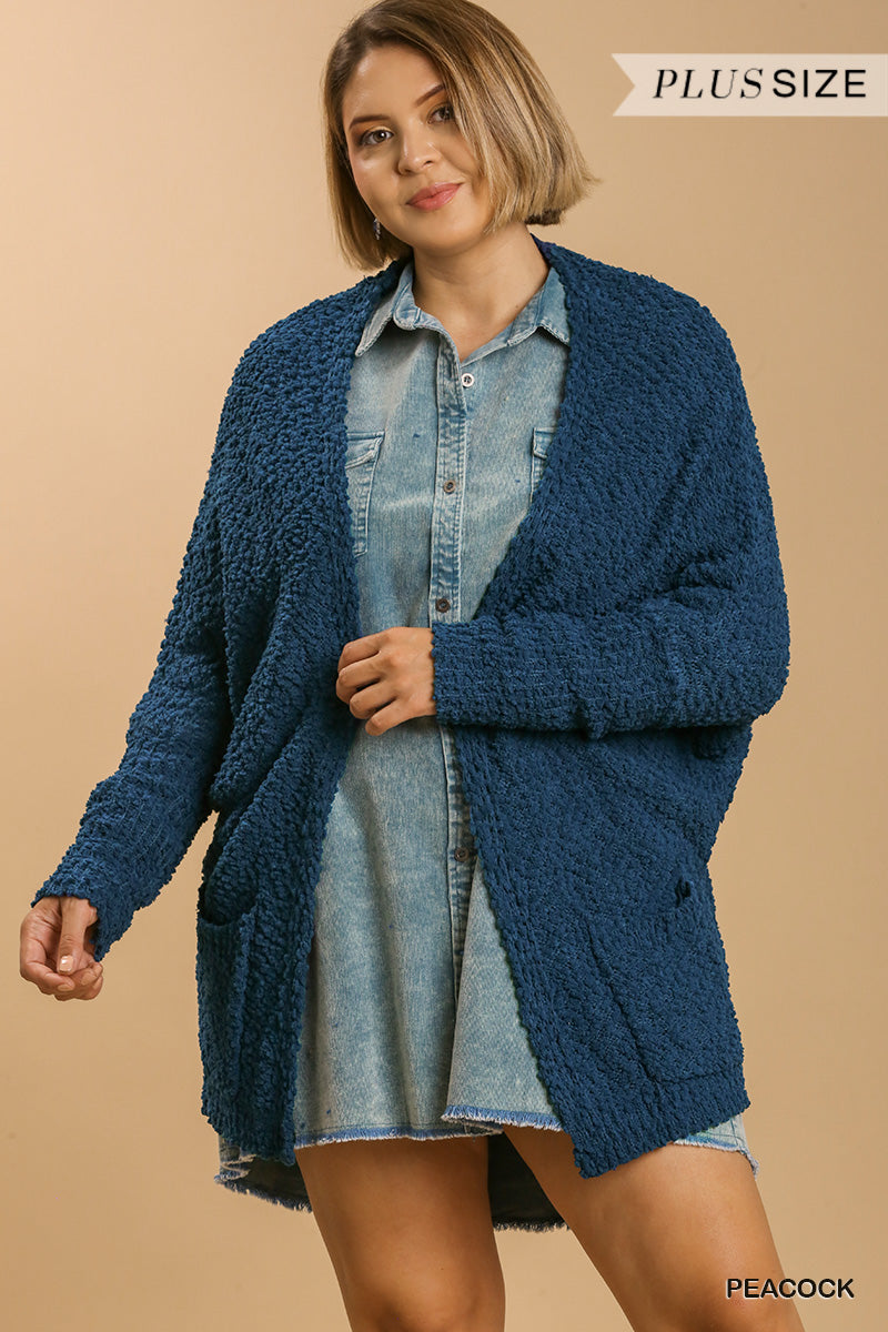 Open Front Oversized Cardigan Sweater With Pockets
