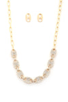 Oval Rhinestone Link Metal Necklace