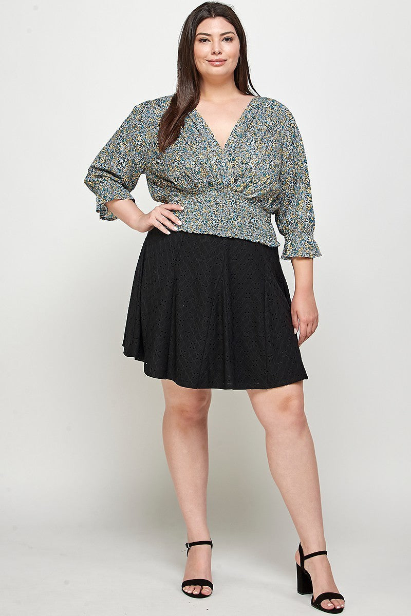 Plus Size, Ditsy Floral Print Blouse Top