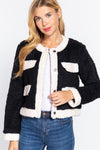 Long Sleeve Pocket Detail Faux Fur Jacket