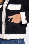 Long Sleeve Pocket Detail Faux Fur Jacket
