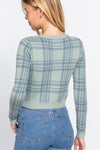 Long Sleeve V-neck Fitted Button Down Plaid Sweater Cardigan