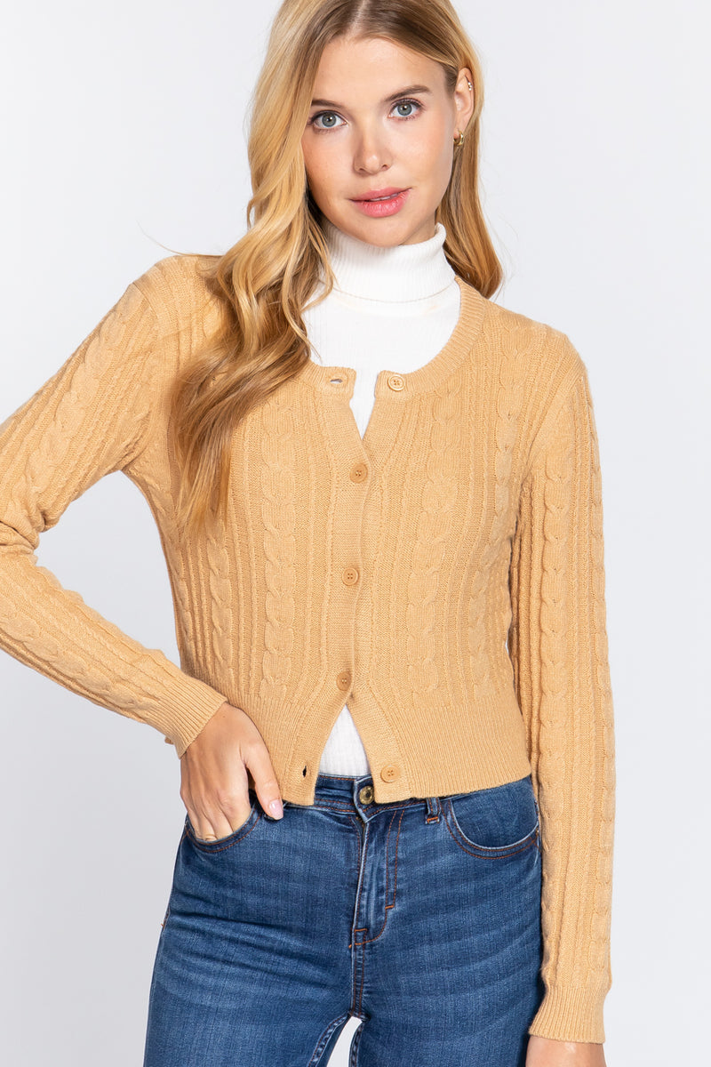 Crew Neck Cable Sweater Cardigan