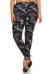 Plus Size Print, Full Length Leggings In A Slim Fitting Style With A Banded High Waist