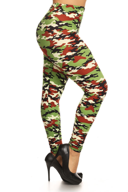 Plus Size Camo Print, Full Length Leggings In A Slim Fitting Style With A Banded High Waist