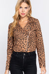 Leopard Print Faux Suede Biker Jacket