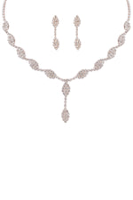 Rhinestone Leaf Y Shape Necklace And Earring Set