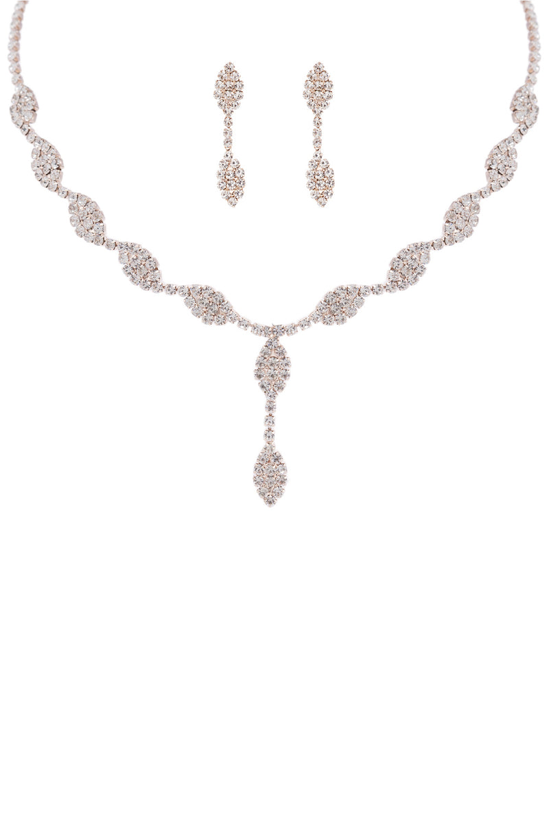 Rhinestone Leaf Y Shape Necklace And Earring Set