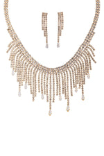 Rhinestone Crystal Baguette Fringe Necklace And Earring Set