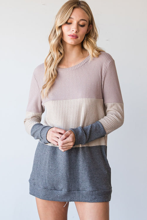 Neutral Color Block Design Waffle Top