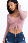 Ruched Drawstring Long Sleeve Crop Top