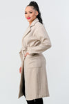 Luxe Wool Waist Tie Side Pockets Midi Length Coat
