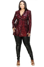 Plus Disco Metallic Sequins Double Breasted Blazer