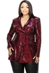 Plus Disco Metallic Sequins Double Breasted Blazer