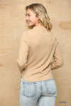 Solid And Cozy Soft Knit Mock Neck Top With Side Ruched Detail