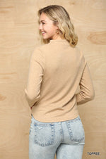 Solid And Cozy Soft Knit Mock Neck Top With Side Ruched Detail