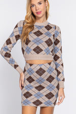 Argyle Jacquard Sweater Mini Skirt